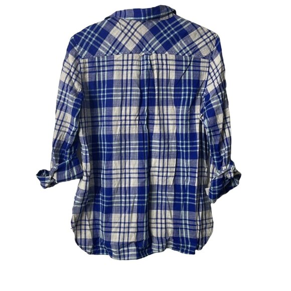 J. Crew Blue Plaid Popover Shirt Women's Size Extra Small 100% Cotton Roll Tab S - Picture 3 of 5